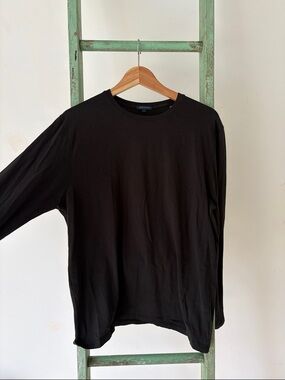 Men's Black Long-Sleeve Prima Cotton Crewneck Shirt by Patrick Assaraf